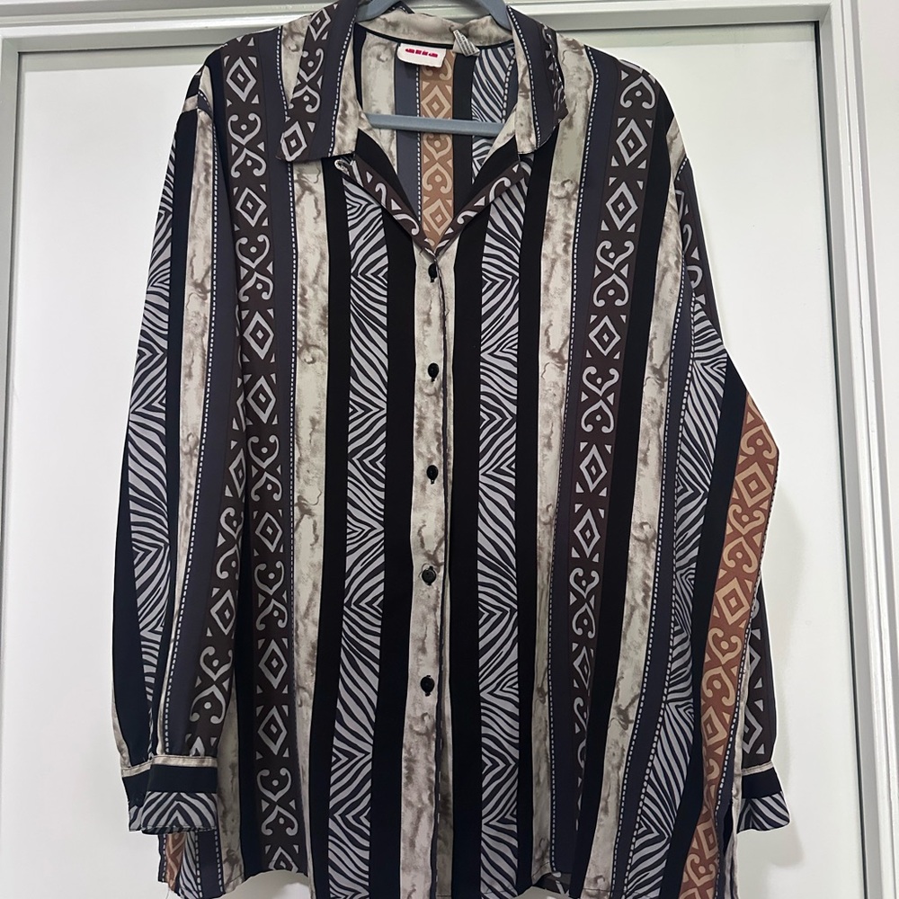 Alia Geometric Print Blouse - Black, Brown, Cream